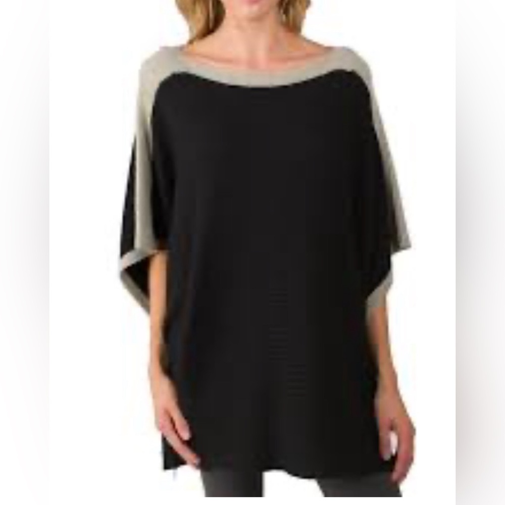 JENNIE LIU Women's Cashmere Blend Rib Knitted Poncho Sweater One Size NW…
